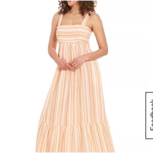 London Times Striped Maxi Dress Women 16 Orange White Coastal Boho Tiered NWT